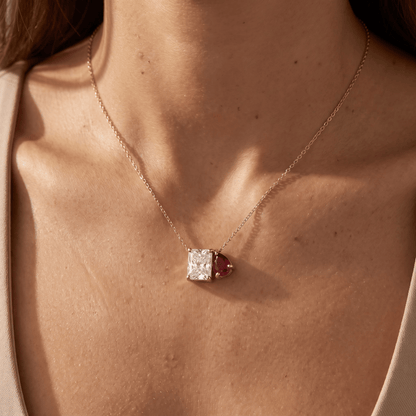 2.50 Cttw Pear Emerald, Ruby, Sapphire and Lab Diamond 14K Yellow Gold Toi et Moi Pendant Necklace