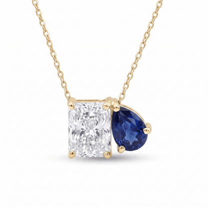 2.50 Cttw Pear Emerald, Ruby, Sapphire and Lab Diamond 14K Yellow Gold Toi et Moi Pendant Necklace