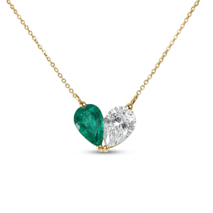 4.44 Cttw Pear Emerald, Ruby, Sapphire and Lab Diamond 14K Yellow Gold Toi et Moi Heart Pendant Necklace
