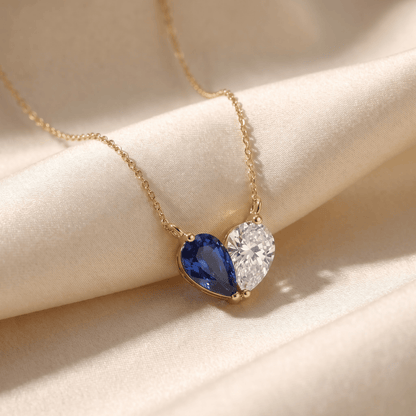 4.44 Cttw Pear Emerald, Ruby, Sapphire and Lab Diamond 14K Yellow Gold Toi et Moi Heart Pendant Necklace
