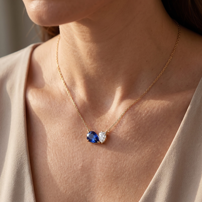 4.33 Cttw Pear Emerald, Ruby, Sapphire and Lab Diamond 14K Yellow Gold Toi et Moi Pendant Necklace