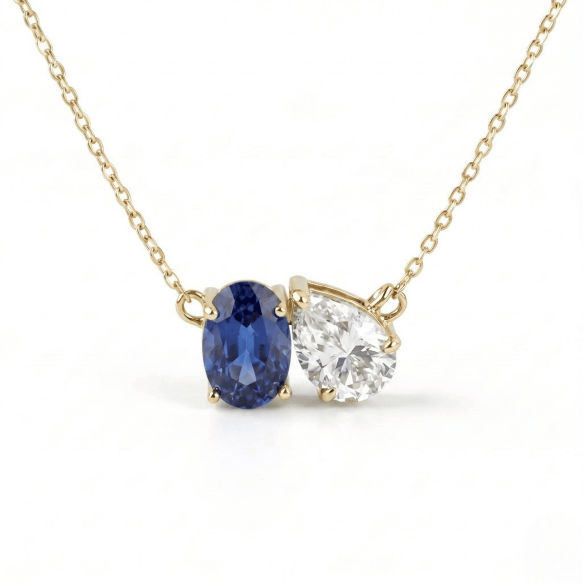 2.95 Cttw Oval Emerald, Ruby, Sapphire and Lab Diamond 14K Yellow Gold Toi et Moi Pendant Necklace