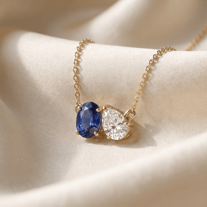 2.95 Cttw Oval Emerald, Ruby, Sapphire and Lab Diamond 14K Yellow Gold Toi et Moi Pendant Necklace
