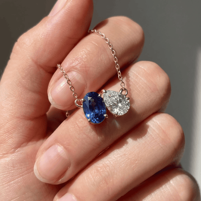 2.95 Cttw Oval Emerald, Ruby, Sapphire and Lab Diamond 14K Yellow Gold Toi et Moi Pendant Necklace