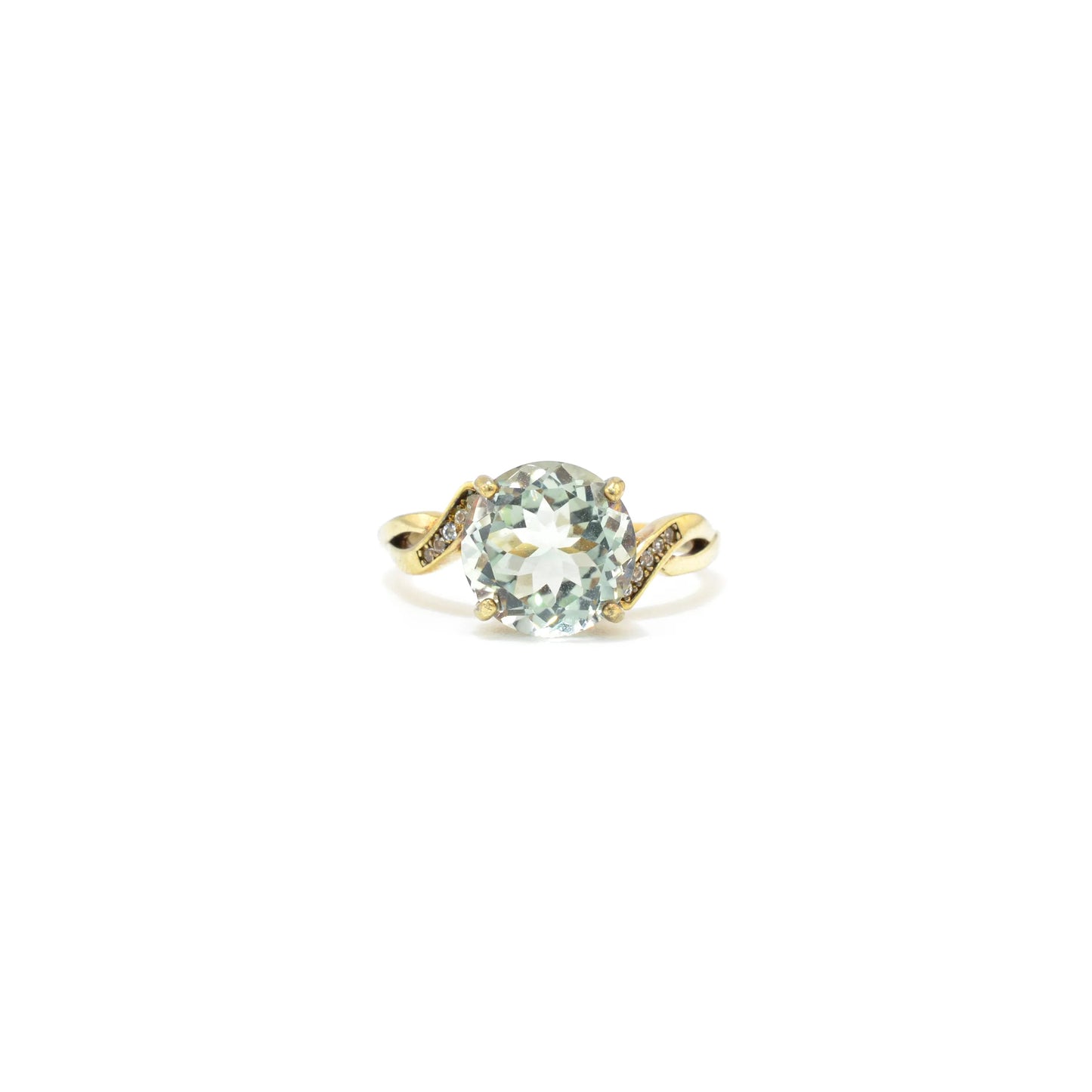 3.11 Ct Round Green Amethyst and White Topaz Prong Silver Bypass Ring