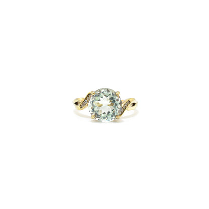 3.11 Ct Round Green Amethyst and White Topaz Prong Silver Bypass Ring