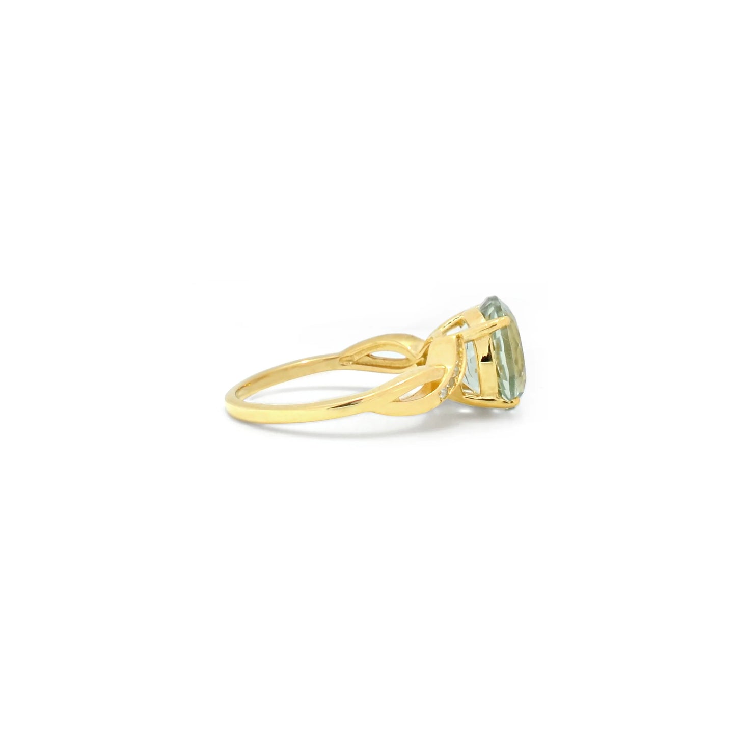 3.11 Ct Round Green Amethyst and White Topaz Prong Silver Bypass Ring