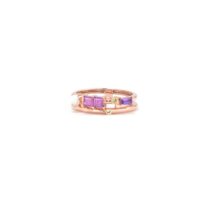 Natural Rhodolite and Multi Stone Silver Ring