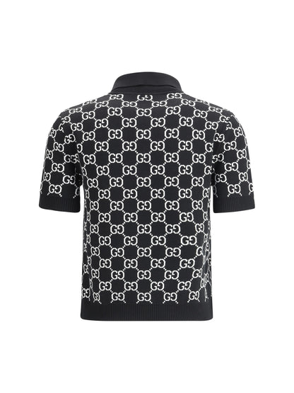 Polo Top GG Wool Jacquard Black/White