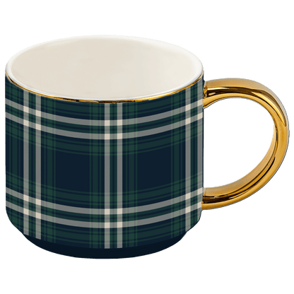 Navy Plaid 14 oz Gold Handle Coffee Mug