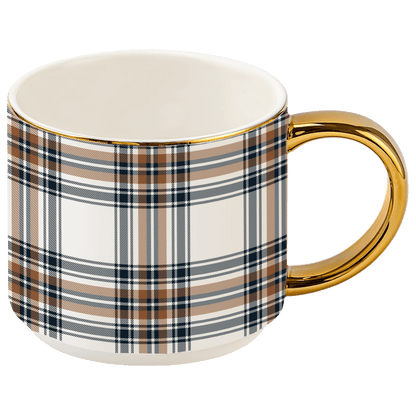 Orange Navy Plaid 14 oz Gold Handle Coffee Mug