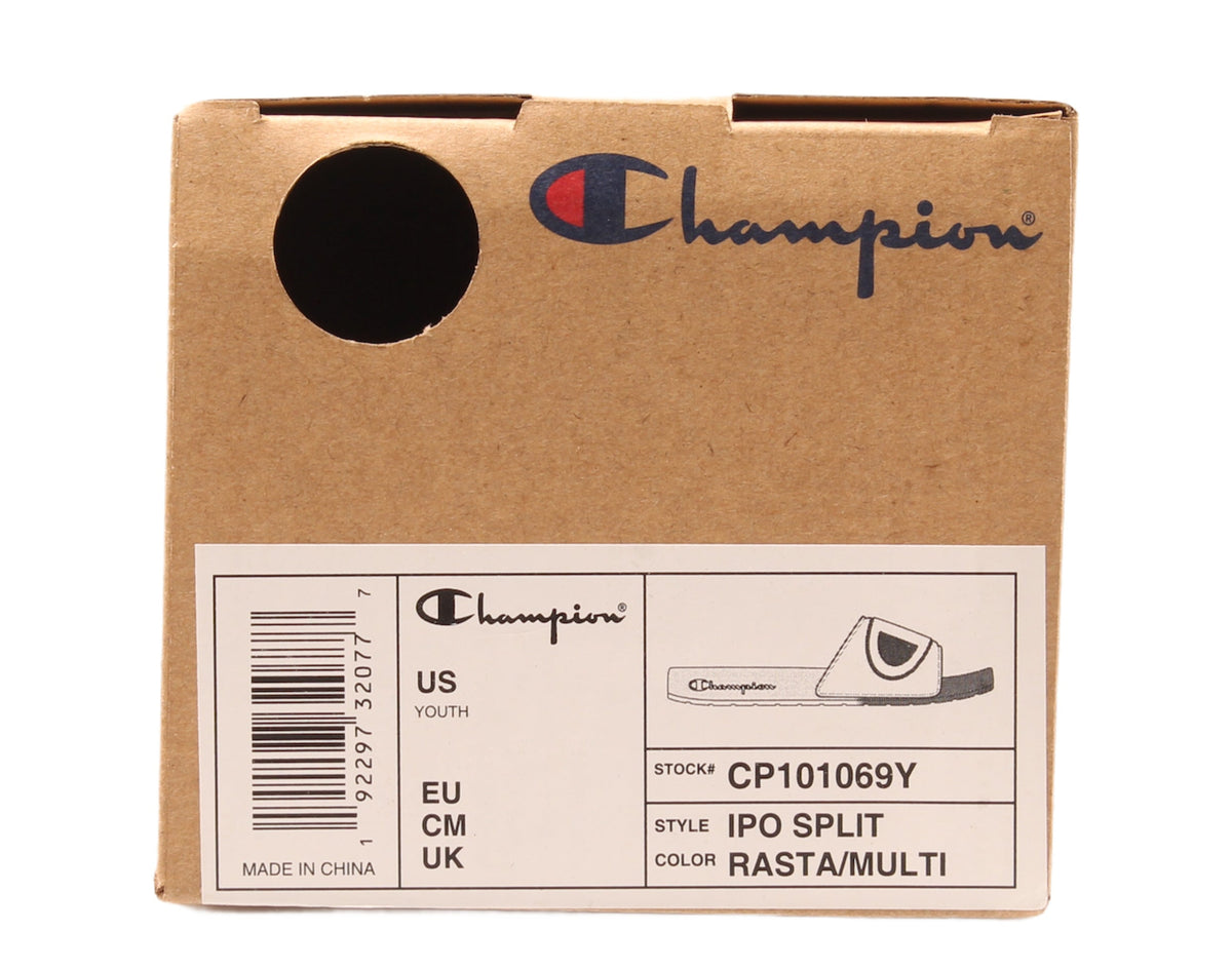 Champion Life IPO Split Rasta Big Kids' (GS) Slides — Multi/Red/Black/Green