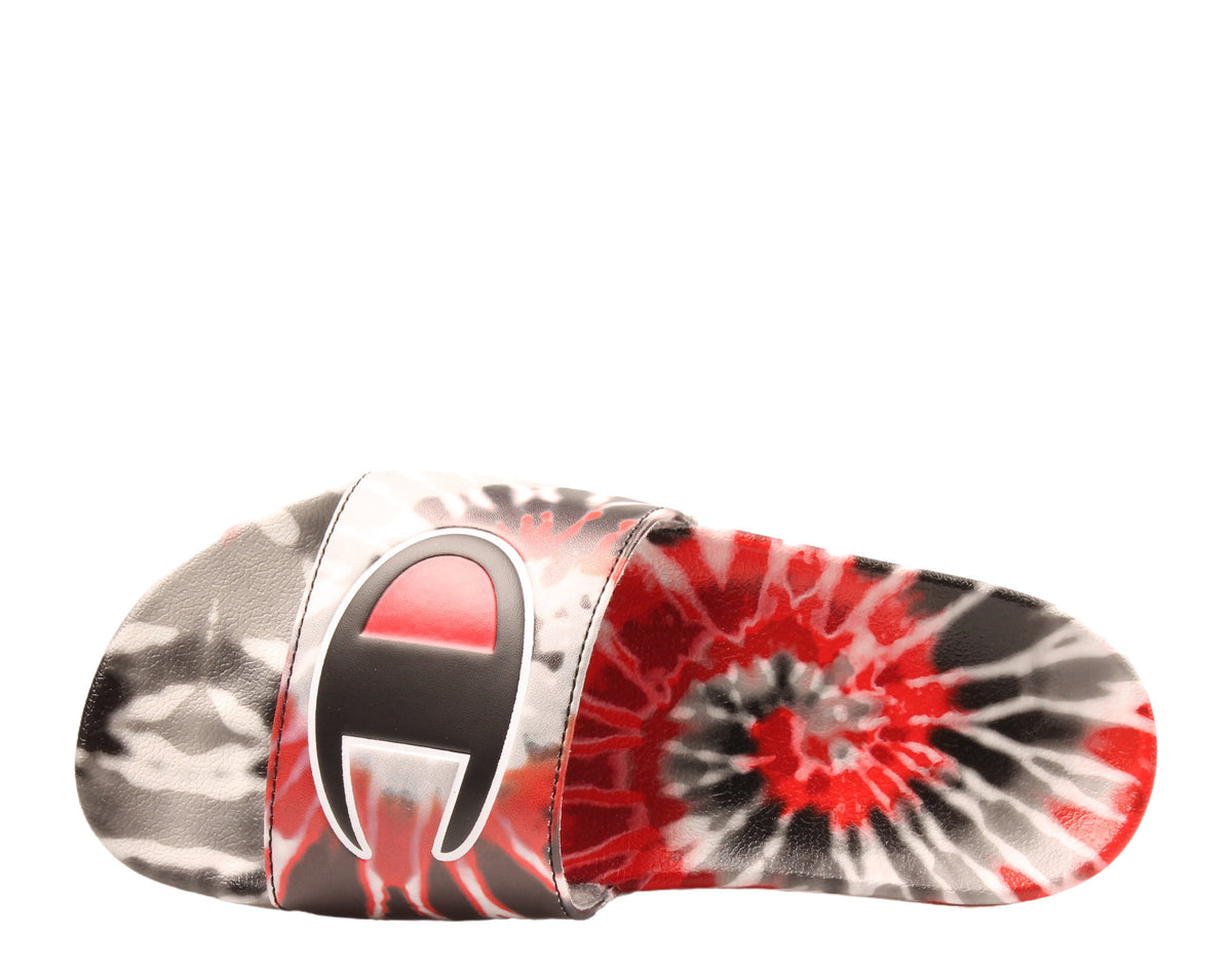 Champion Life IPO Tie Dye Scarlet Big Kids' (GS) Slides — Black/Red/Grey