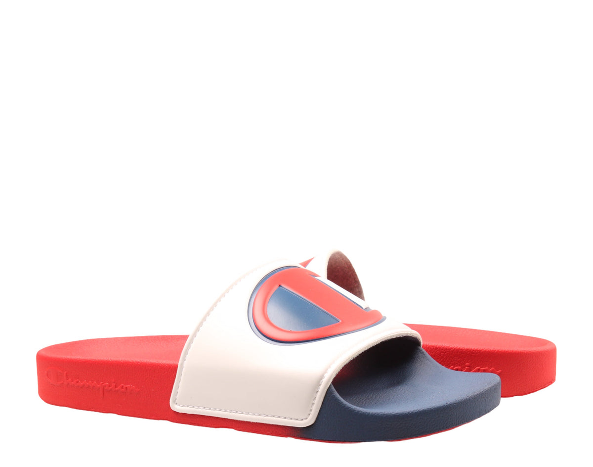 Champion Life IPO Split Big Kids' (GS) Slides — White/Multi/Red/Blue