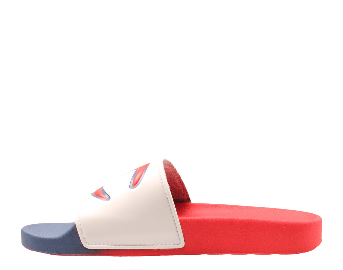 Champion Life IPO Split Big Kids' (GS) Slides — White/Multi/Red/Blue