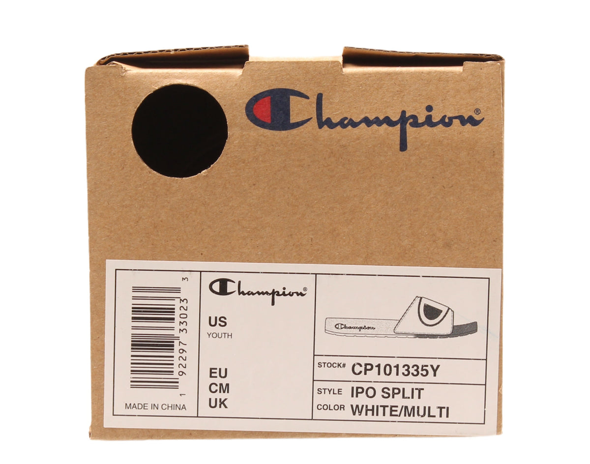Champion Life IPO Split Big Kids' (GS) Slides — White/Multi/Red/Blue