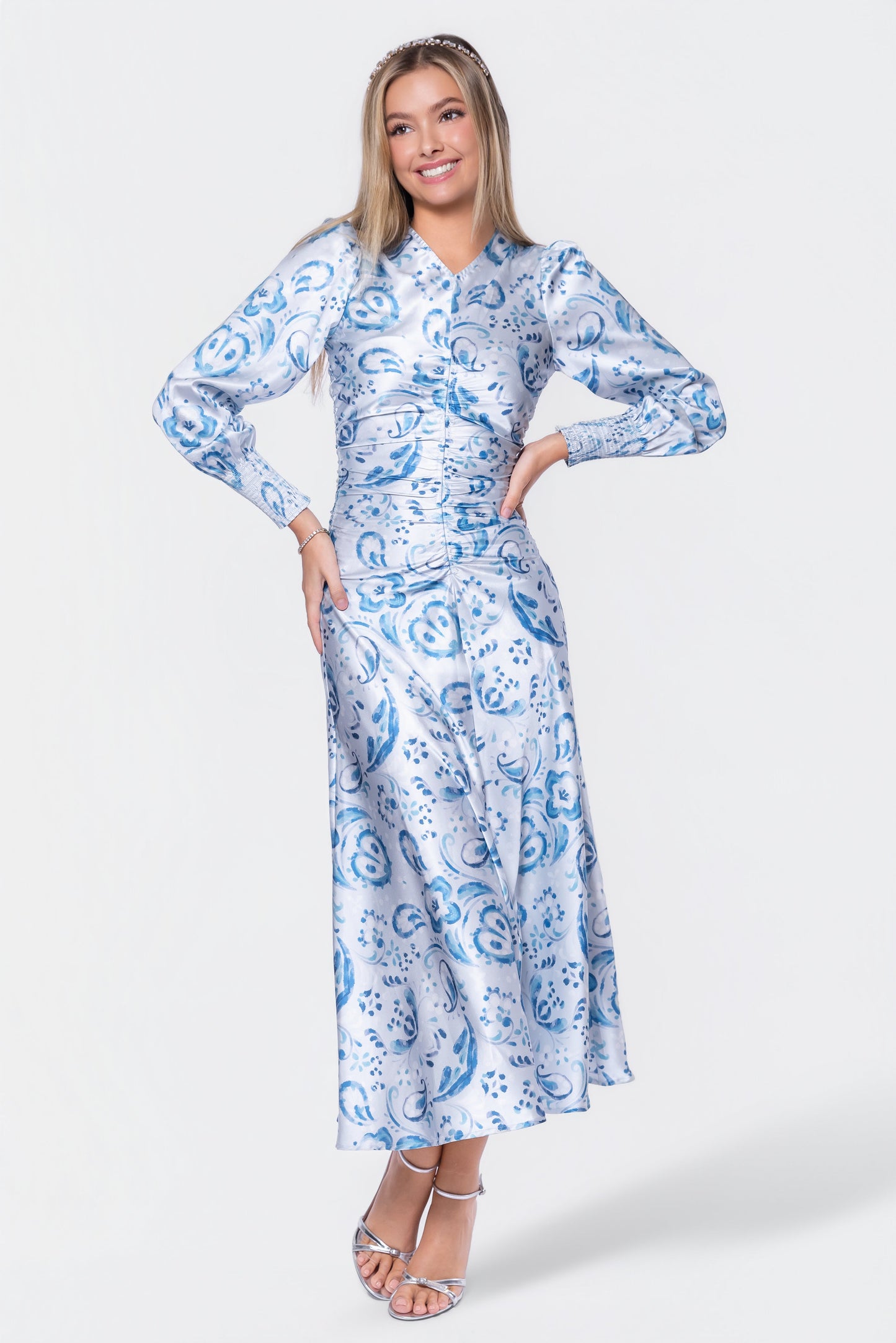 Audrey Dress Long Sleeve (Blue Pattern)