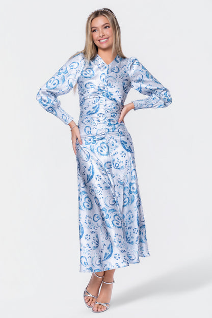 Audrey Dress Long Sleeve (Blue Pattern)