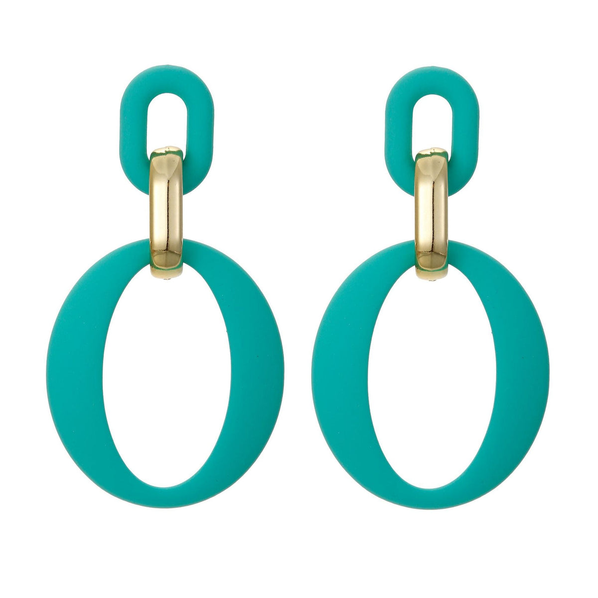 Cyan Enamel & Goldtone Openwork Oval Drop Earrings