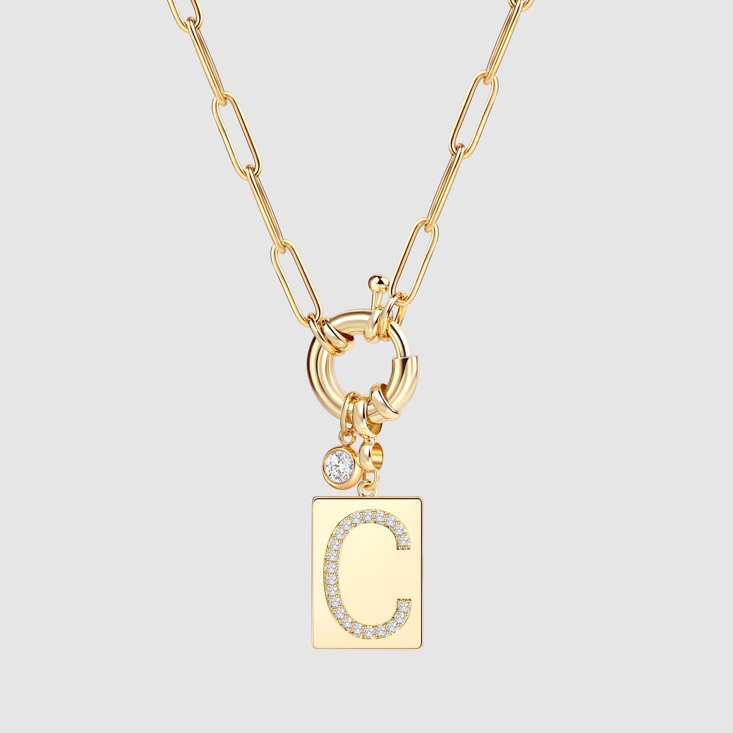 Mint & Lily Pave Initial Pendant Necklace with Paperclip Chain