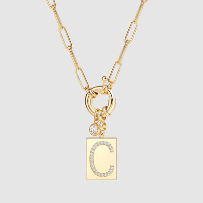 Mint & Lily Pave Initial Pendant Necklace with Paperclip Chain