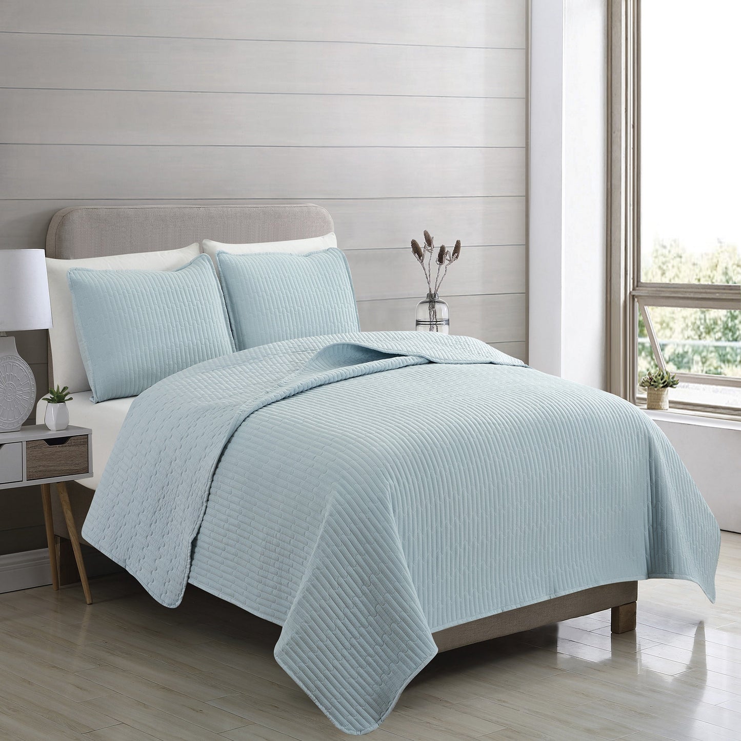3-Piece Seersucker Textured Quilt & Sham Set