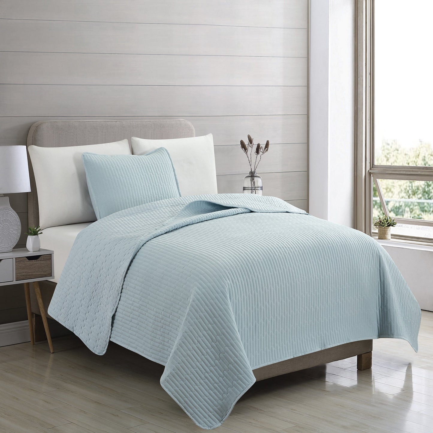 3-Piece Seersucker Textured Quilt & Sham Set