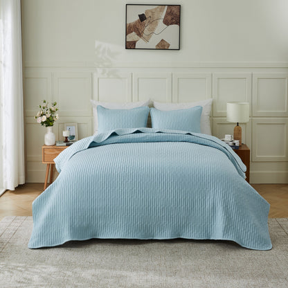 3-Piece Seersucker Textured Quilt & Sham Set