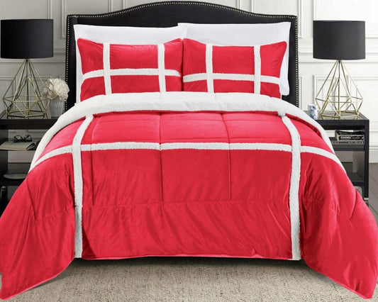 Elegant Comfort 3-Piece Stripe Micro-Suede Reversible Sherpa - Comforter Set