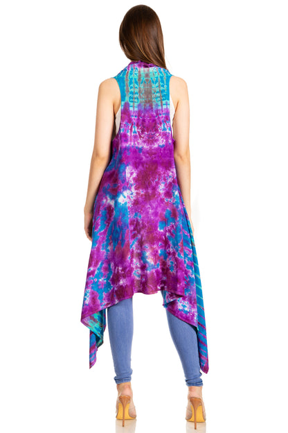 Sakkas Ivana Women's Oversized Draped Open Front Sleeveless Cardigan in Tie Dye