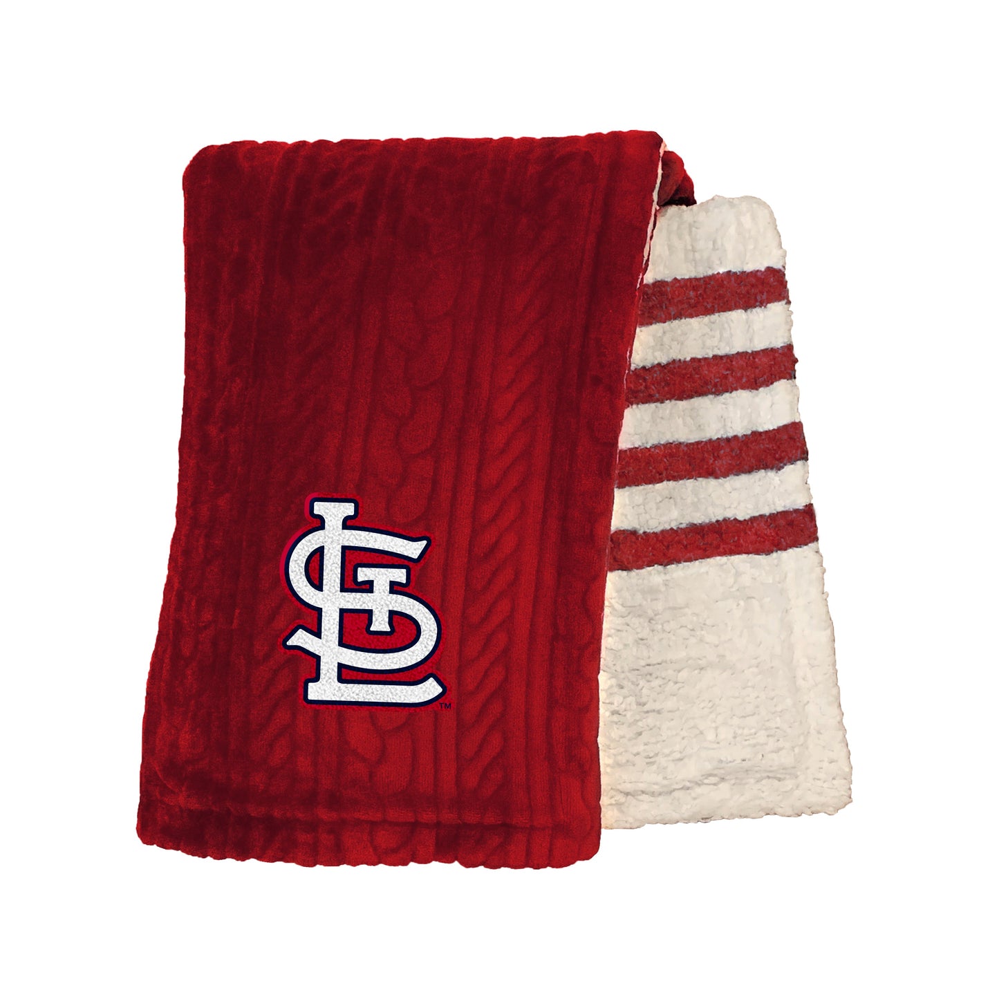 St. Louis Cardinals MLB Embossed Knit 60" X 70" Sherpa Stripe Blanket W/ Embroidered Patch