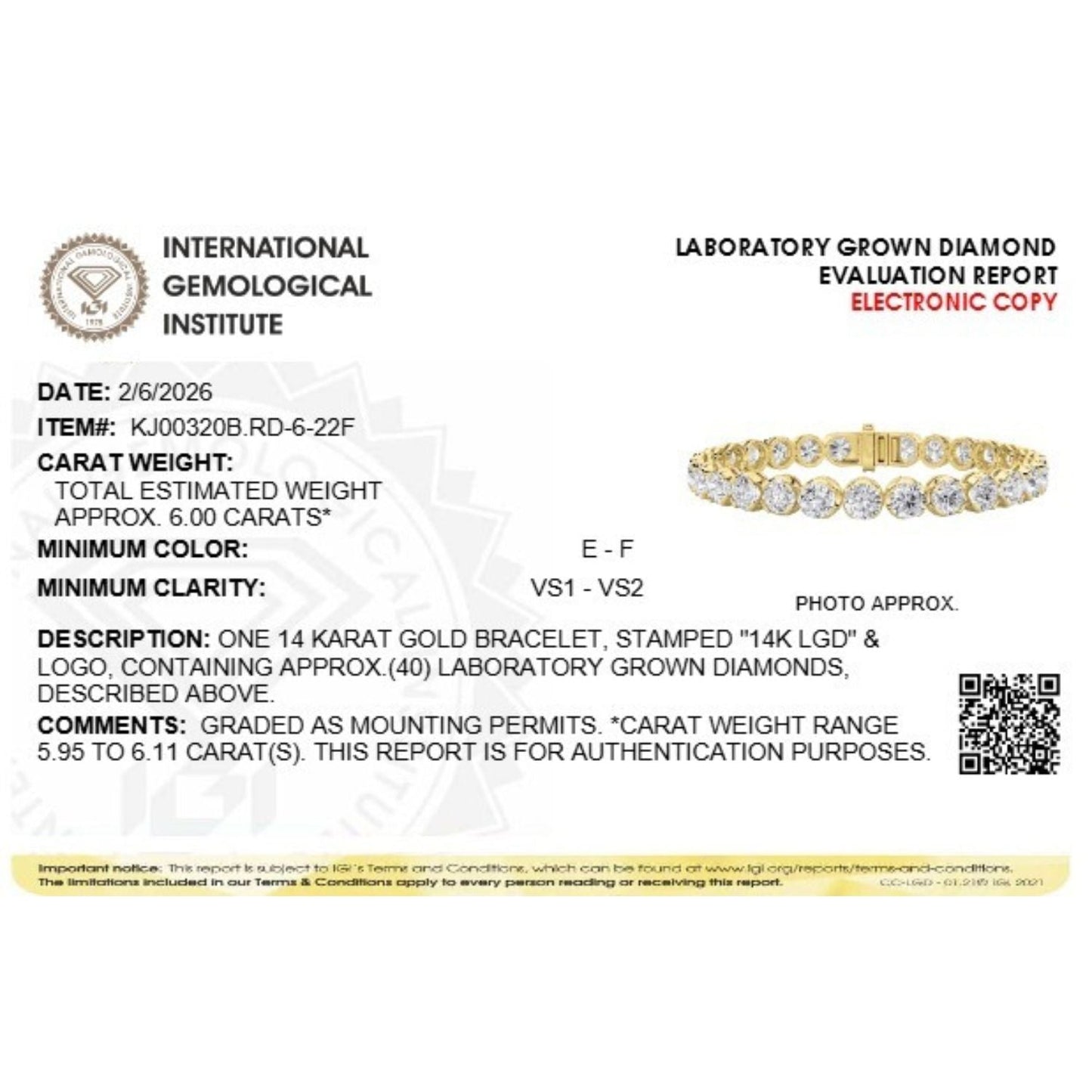 Round Shaped Lab Grown Diamond (F/VS) Bracelet in 14K Gold