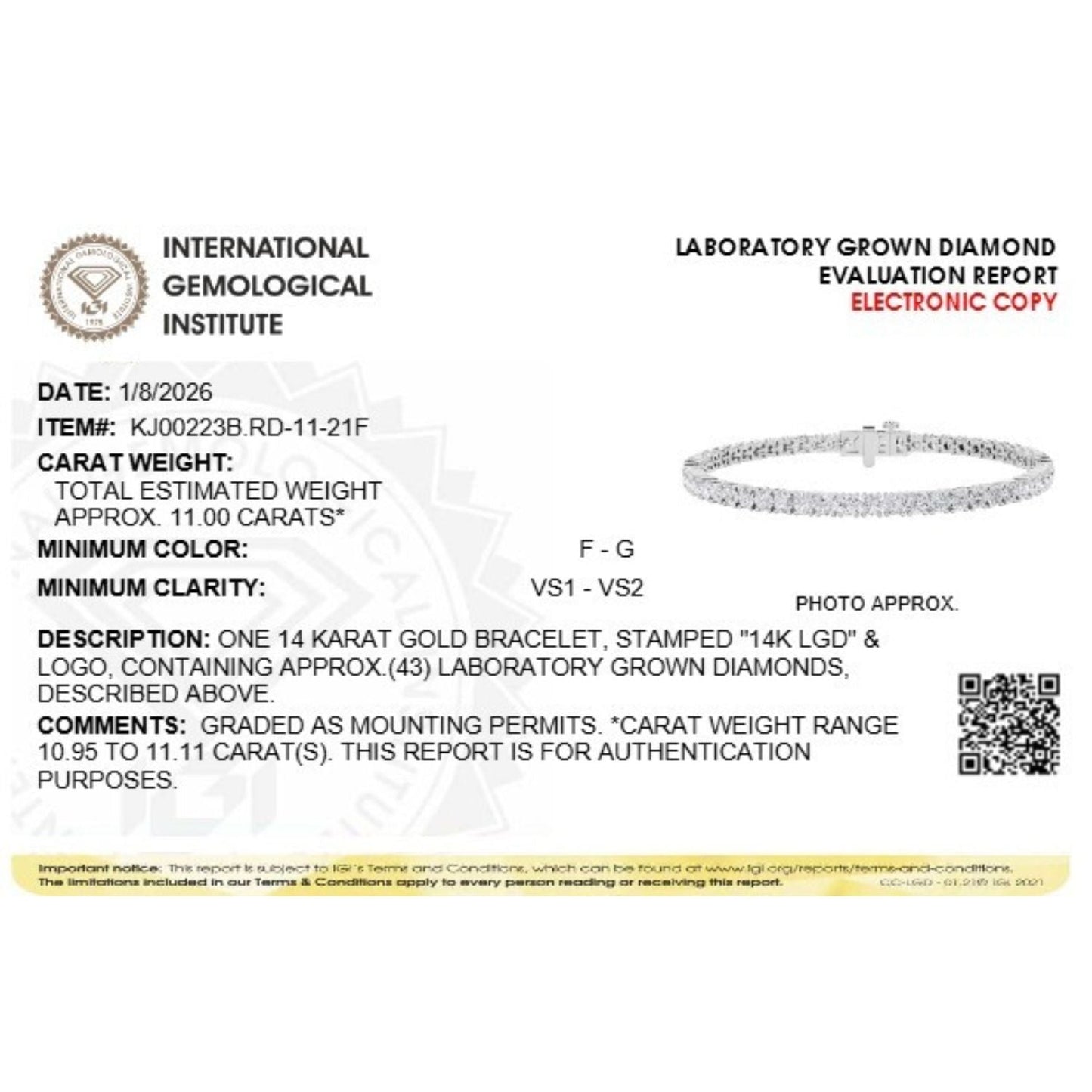 Round Shaped Lab Grown Diamond (F/VS) Classic Tennis Bracelet in 14K White Gold