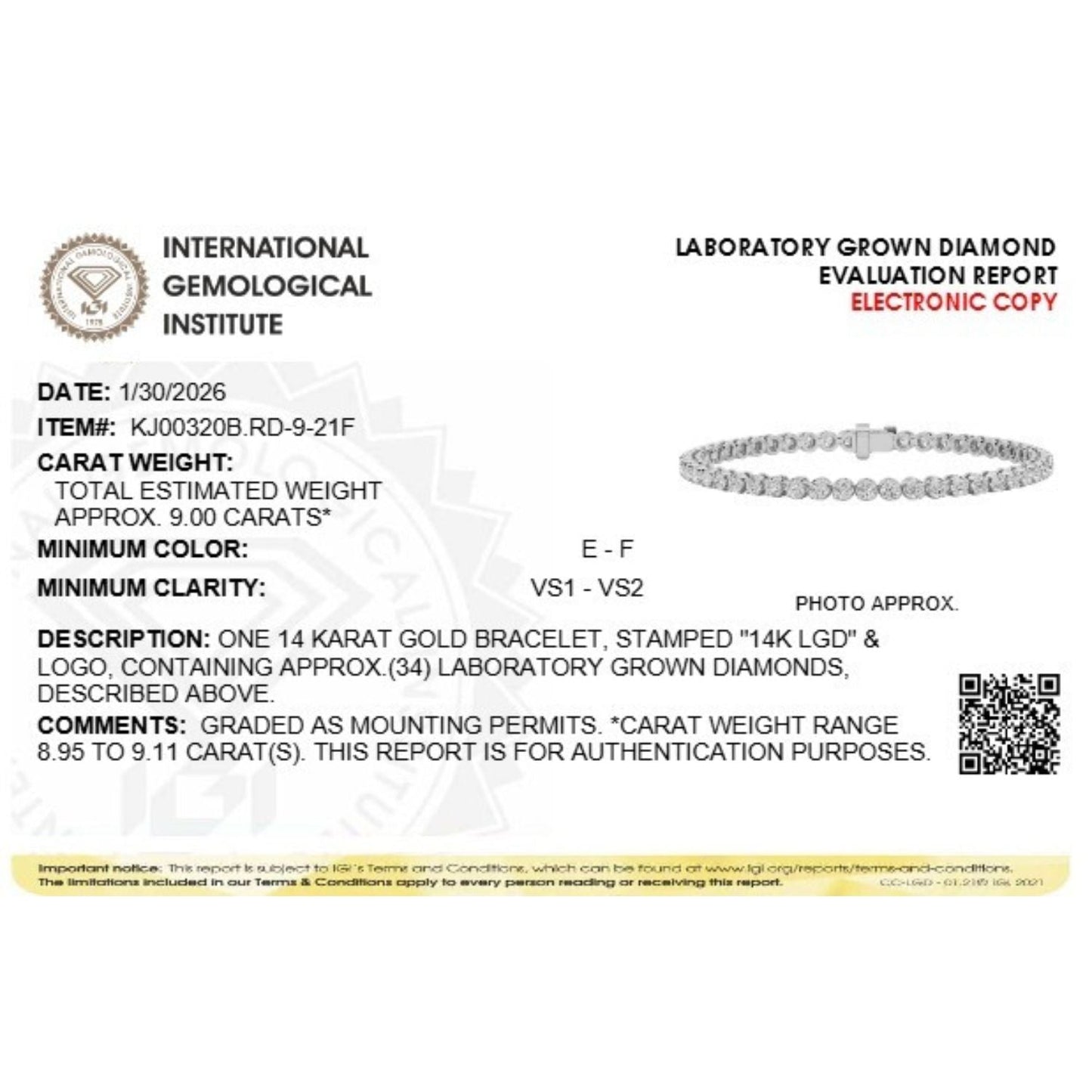 Round Shaped Lab Grown Diamond (F/VS) Bracelet in 14K Gold