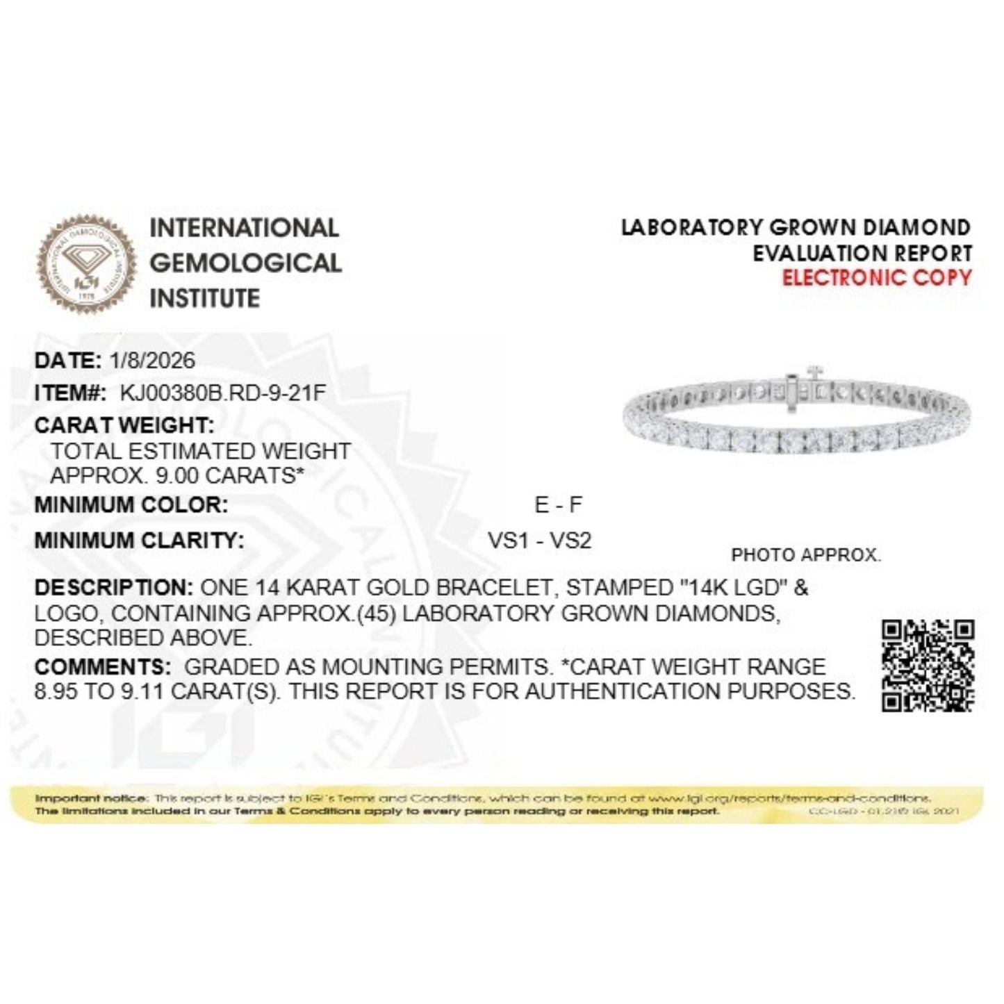 Round Shaped Lab Grown Diamond (F/VS) Bracelet in 14K Gold