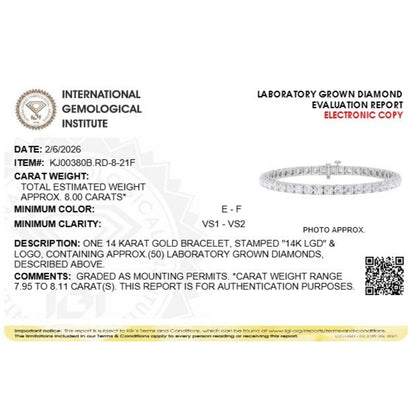 Round Shaped Lab Grown Diamond (F/VS) Bracelet in 14K Gold