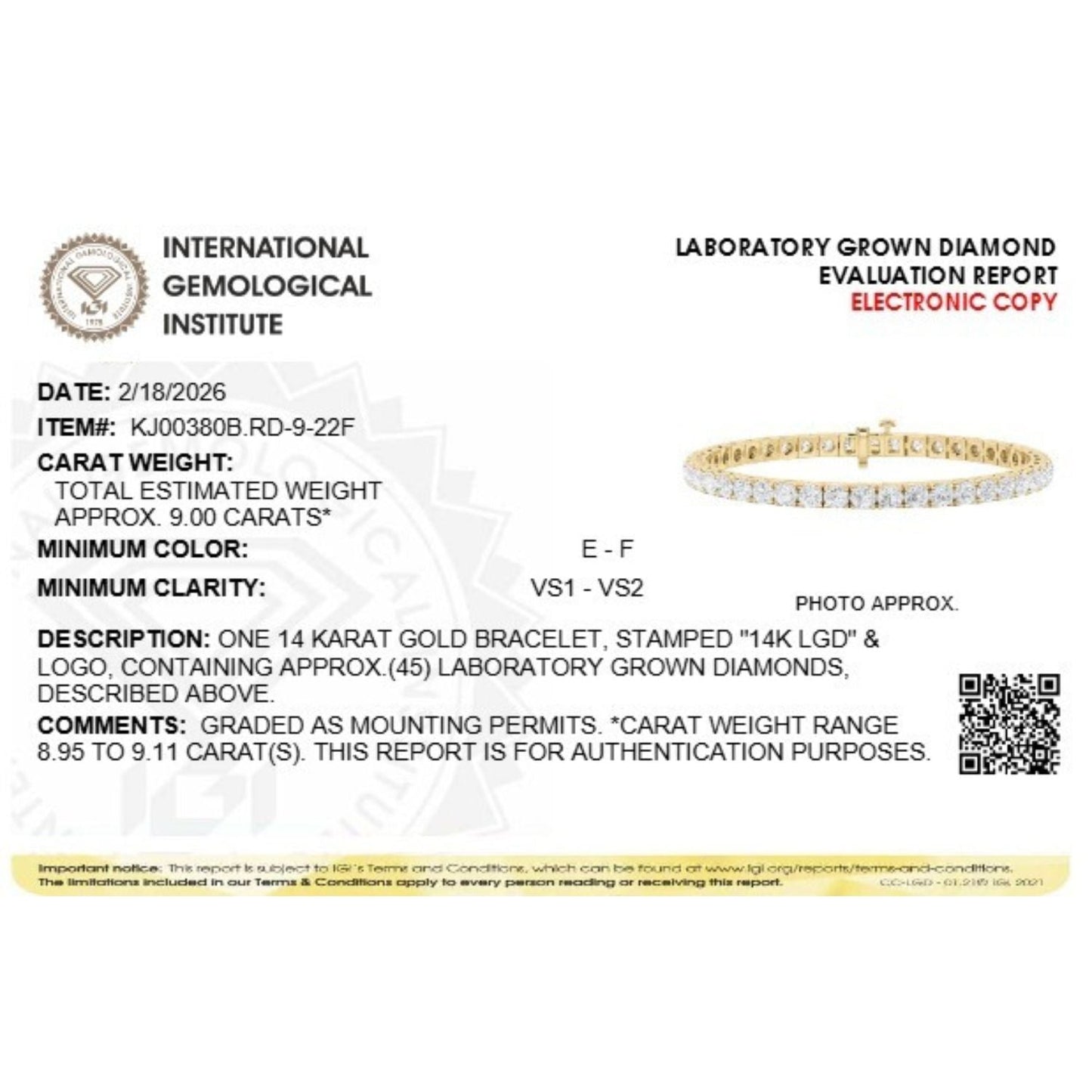 Round Lab Diamond (F/VS) Bracelet in 14K Gold