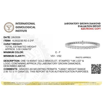 Round Shaped Lab Grown Diamond (F/VS) Classic Tennis Bracelet in 14K White Gold