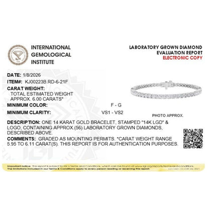 Round Shaped Lab Grown Diamond (F/VS) Classic Tennis Bracelet in 14K White Gold