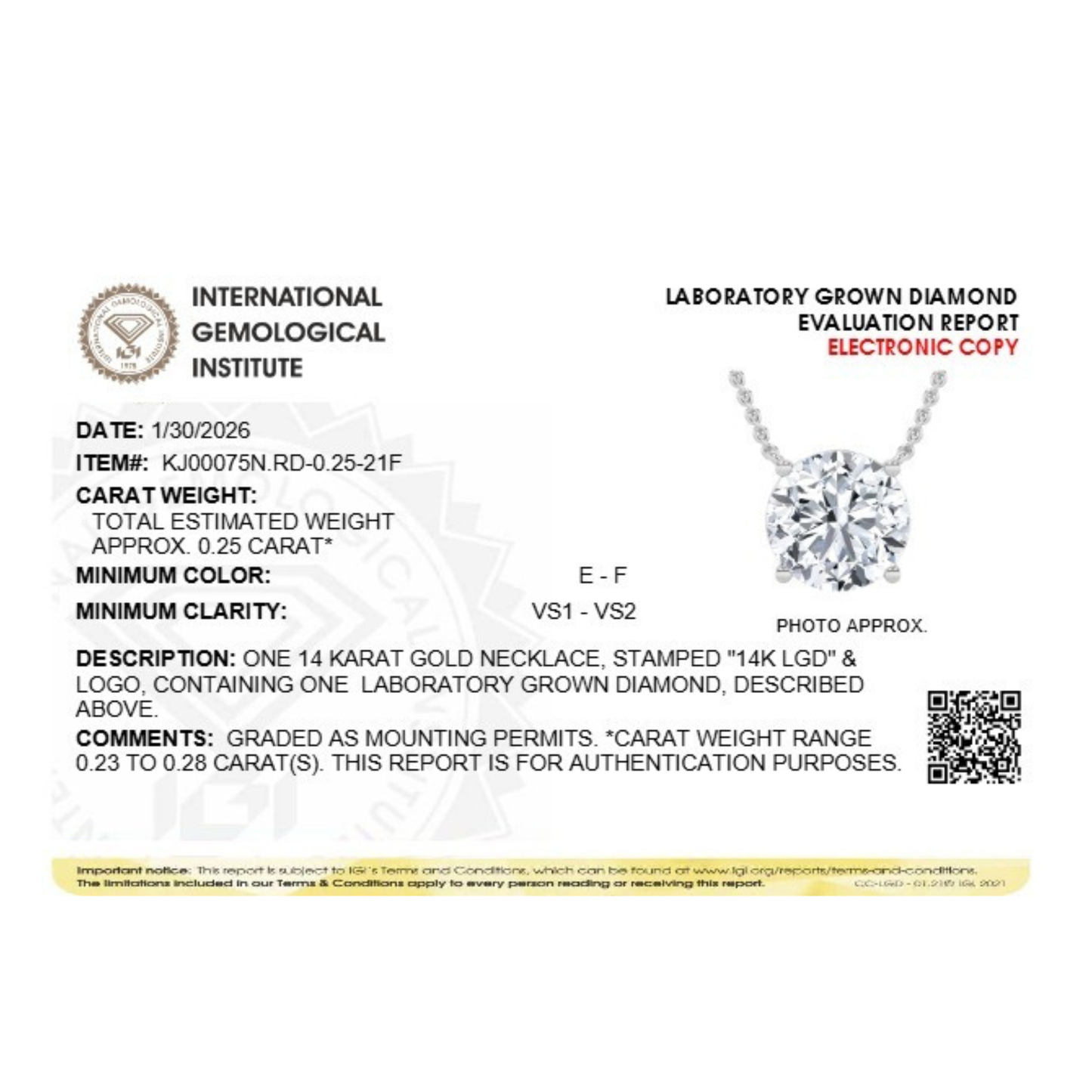 Round Lab Grown Diamond Prong 14k White Gold Solitaire Pendant Necklace