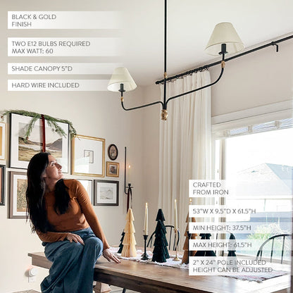 61 Inch Two Shade Linear Iron Pendant