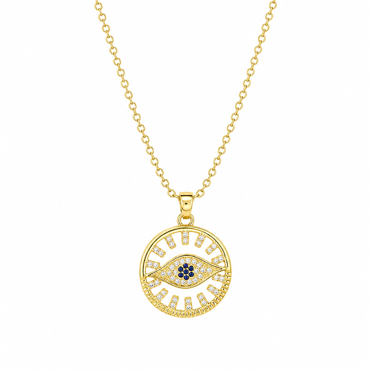 Cubic Zirconia & Goldtone Eye Round Pendant Necklace