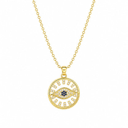 Cubic Zirconia & Goldtone Eye Round Pendant Necklace