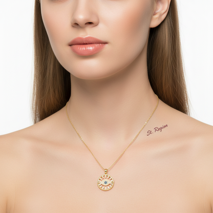 Cubic Zirconia & Goldtone Eye Round Pendant Necklace