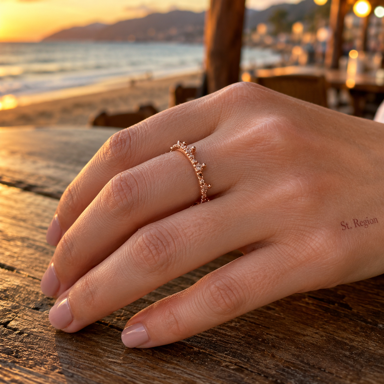 Cubic Zirconia & Rose Goldtone Crown Band Ring