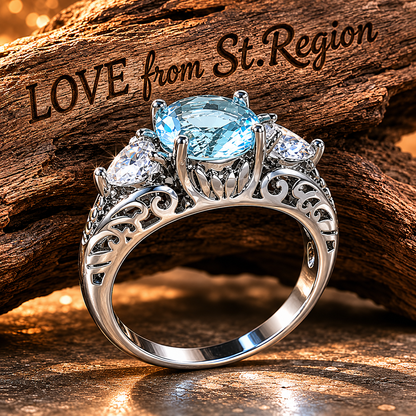 Sea Blue Crystal & Silvertone Round-Cut Ring