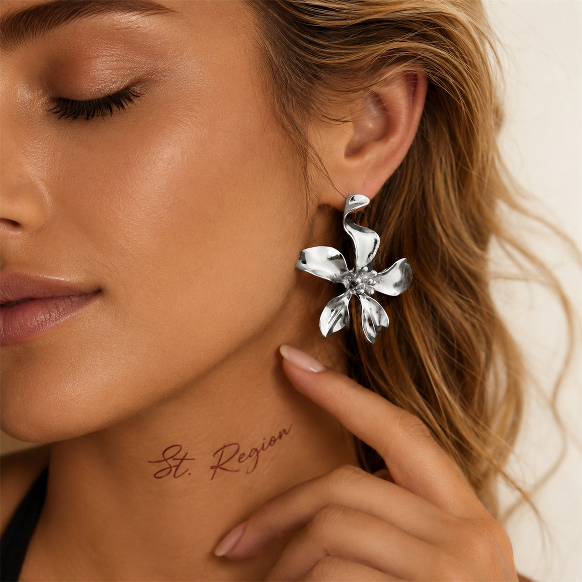 Silvertone Flower Statement Stud Earrings