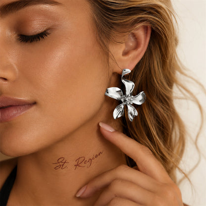 Silvertone Flower Statement Stud Earrings
