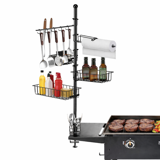 Fresh Fab Finds Griddle Caddy With Paper Towel Holder Hook Baskets BBQ Accessories Storage Rack Vertical Standing BBQ Organizer Grill Utensil Storage Fit For Blackstone
