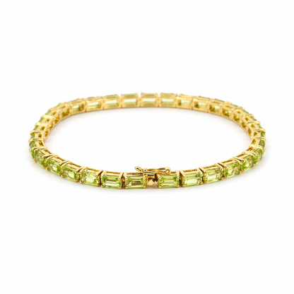 9.6 Ct Emerald Green Peridot Prong Silver Tennis Bracelet